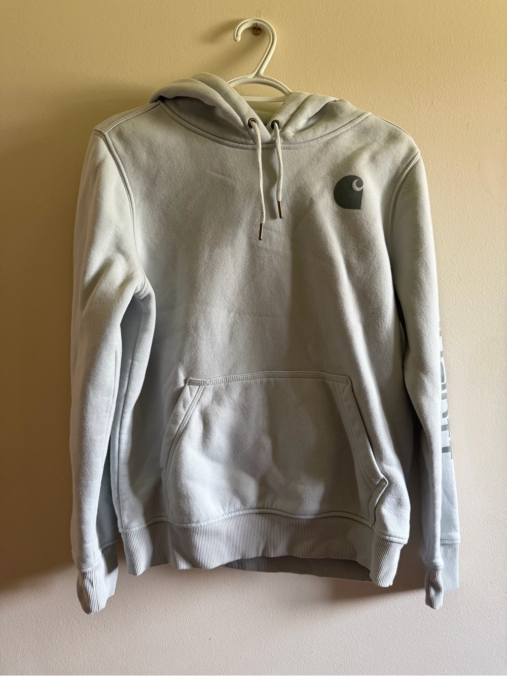 Carhartt Light greenish Gray Logo Pullover Hoodie - women’s size small
